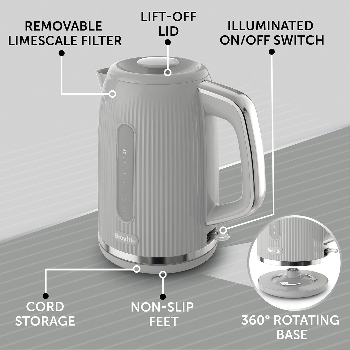 Breville Bold Vanilla Cream Electric Kettle | 1.7L | 3kW Fast Boil | Cream & Silver Chrome [VKT223]