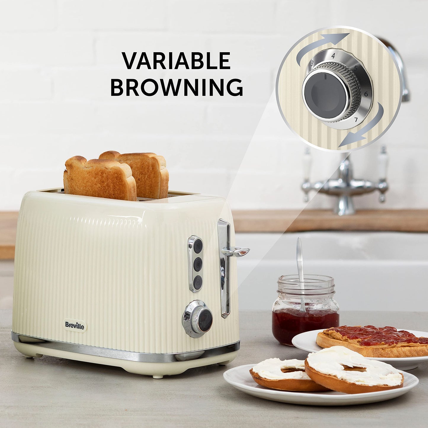 Breville Bold Vanilla Cream Electric Kettle | 1.7L | 3kW Fast Boil | Cream & Silver Chrome [VKT223]