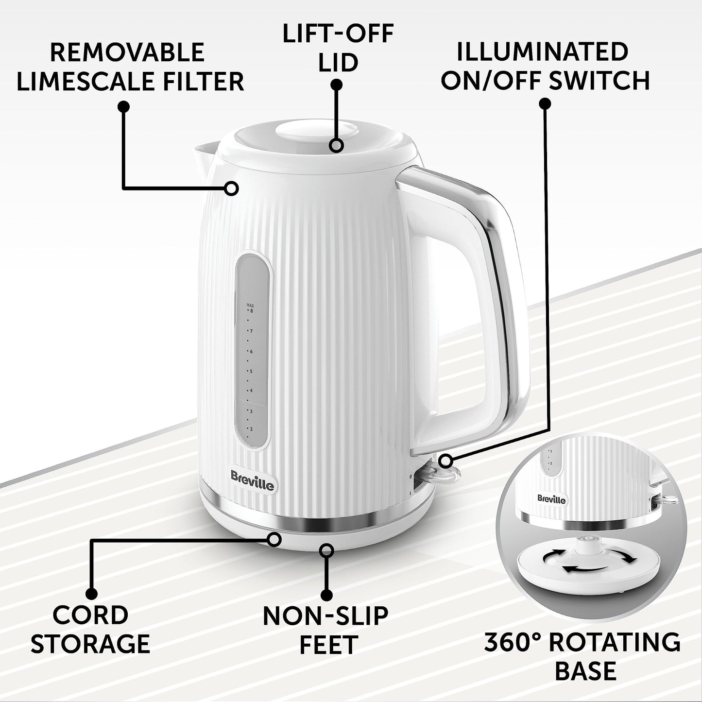 Breville Bold Vanilla Cream Electric Kettle | 1.7L | 3kW Fast Boil | Cream & Silver Chrome [VKT223]